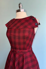 Red Plaid Wide Collar Dress by Voodoo Vixen