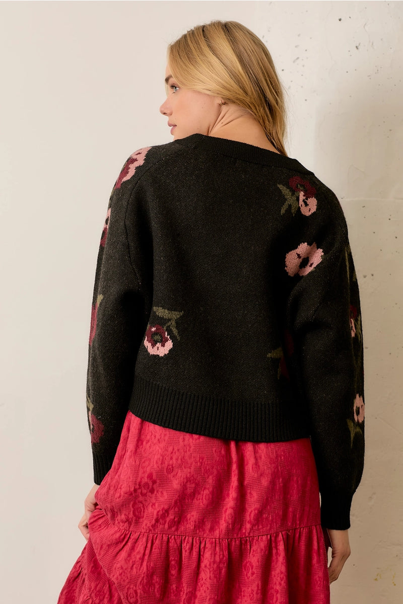 Black Long Sleeve Floral Sweater