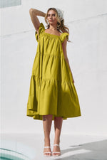 Chartreuse Square Neck Midi Dress