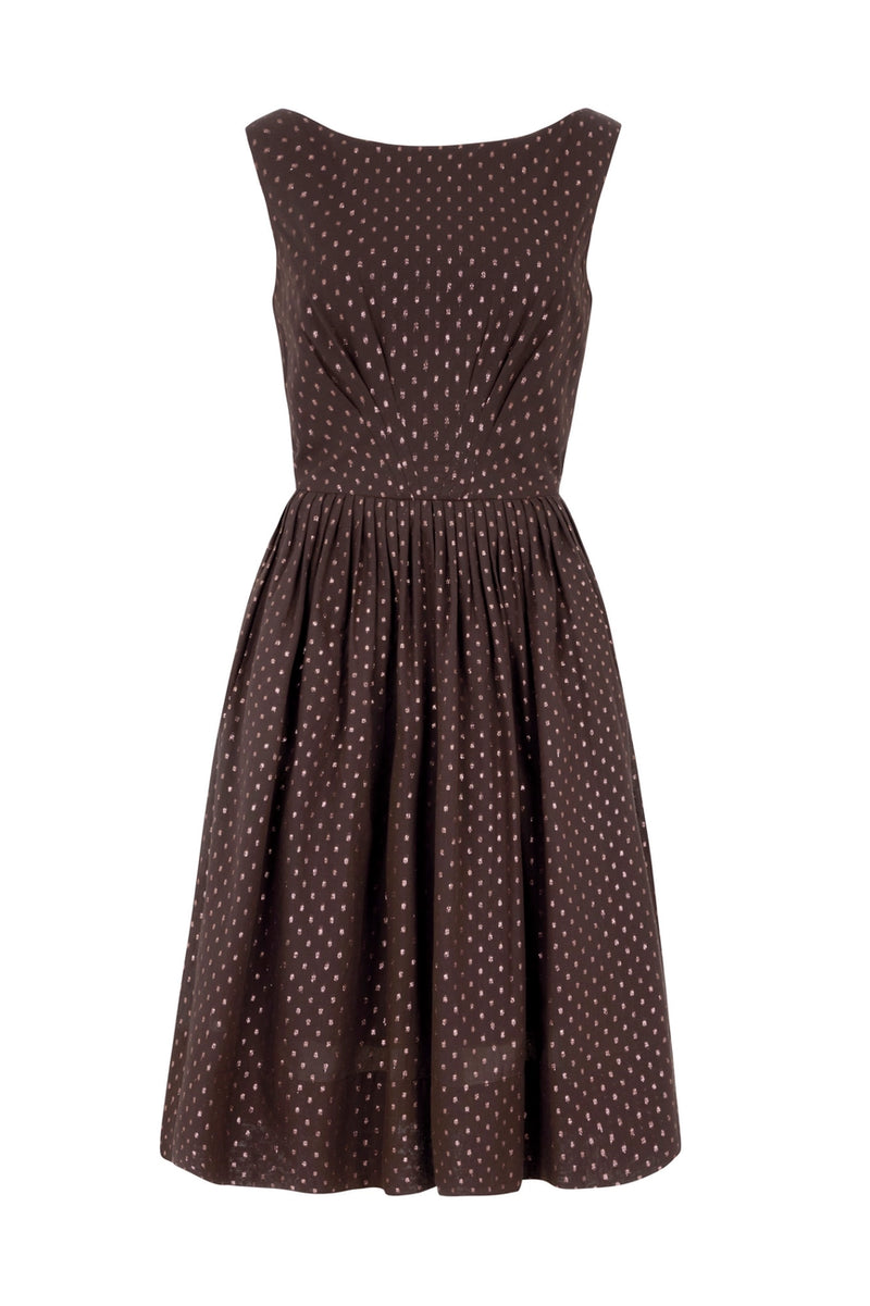 Chocolate Rosegold Lurex Dot Abigail Dress by Emily and Fin