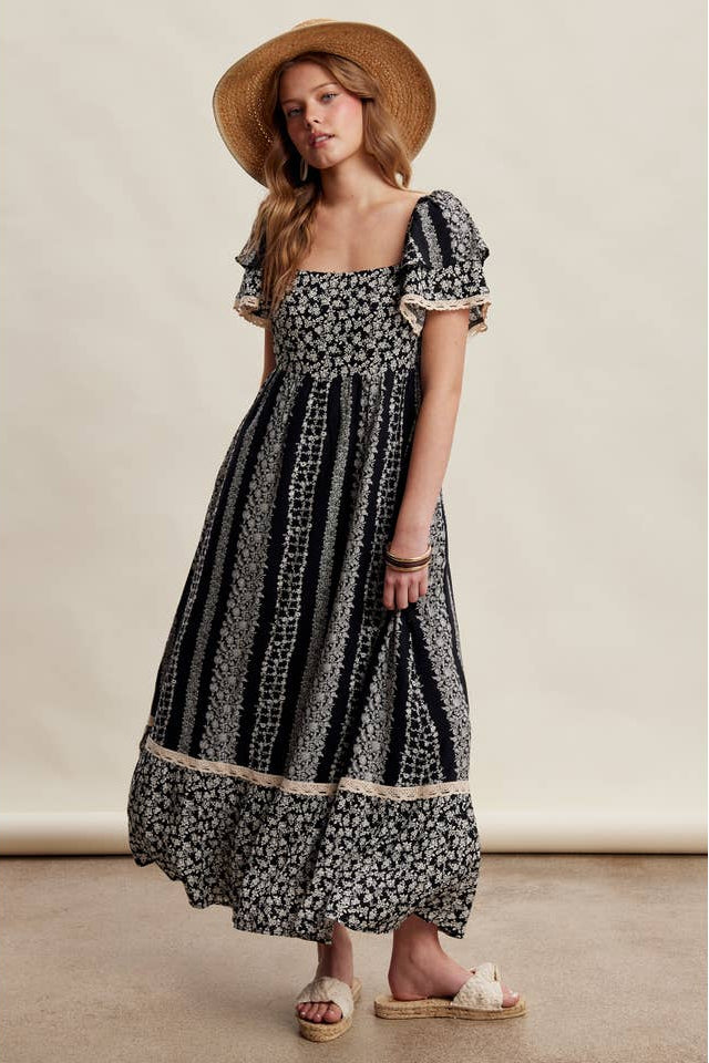 black flutter sleeve dress Black Floral Flutter Sleeve Maxi Dress – Modern Millie