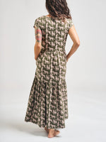 Green Leopard Tiered Jersey Dress by Mata Traders