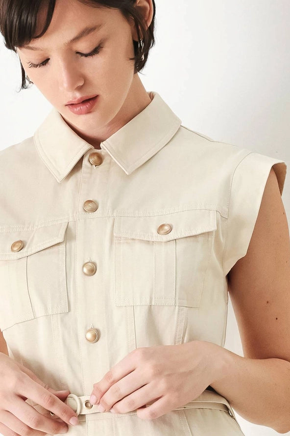Ecru Shirtwaist Woven Midi Dress – Modern Millie