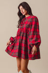 Red Plaid Flannel Mini Dress