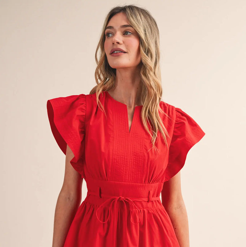 Red Ruffle Sleeve Mini Dress Large Red Ruffle Sleeve Mini Dress Large
