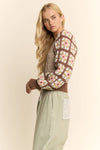 Mocha Brown Cable Knit and Granny Squares Pullover Sweater