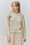 Embroidered Floral Ivory Pullover Sweater