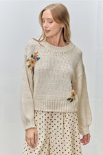 Embroidered Floral Ivory Pullover Sweater