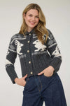 Charcoal Bunny Jacquard Button Down Cardigan Sweater