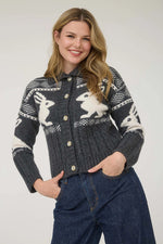 Charcoal Bunny Jacquard Button Down Cardigan Sweater