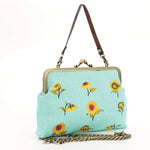 Turquoise Sunflower Embroidered Kisslock Bag