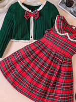 Kids Red Red Plaid Dress and Cardigan Set