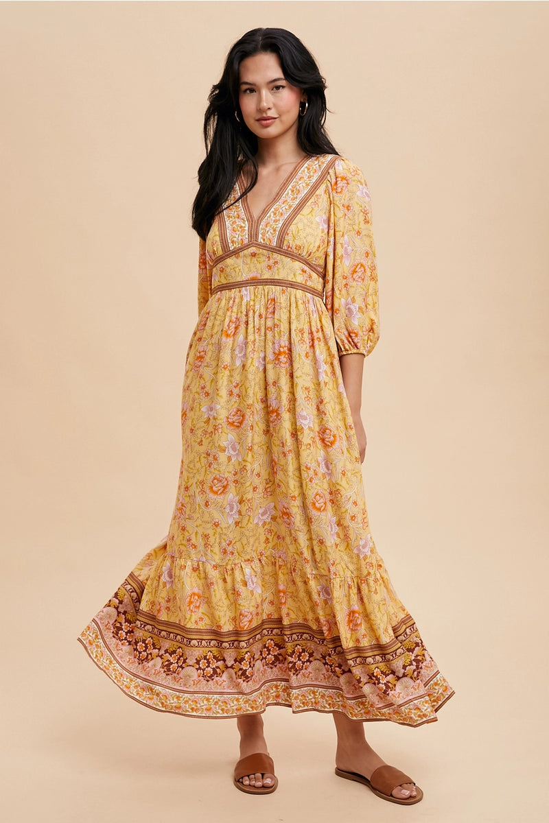 Gold Puff Sleeve Floral Maxi Dress – Modern Millie