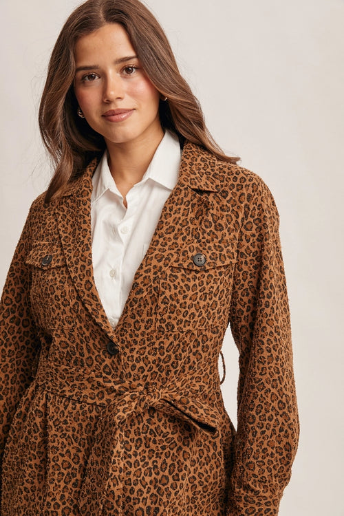 Belted Trench Coat in Washed Leopard