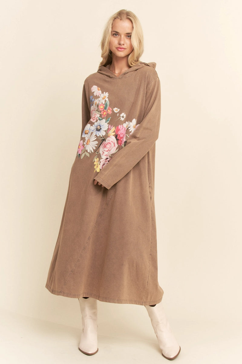 Mocha Hoodie Printed Midi Dress