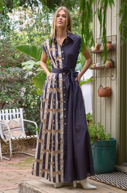 Leopard Stripe Contrast Maxi Dress in Black – Modern Millie