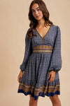 Border Print Mini Dress in Navy