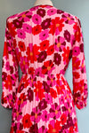Pink Floral Smocked Surplice Bodice Midi Dress