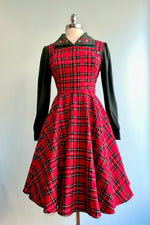 Red Plaid Irvine Pinafore Dress by Hell Bunny