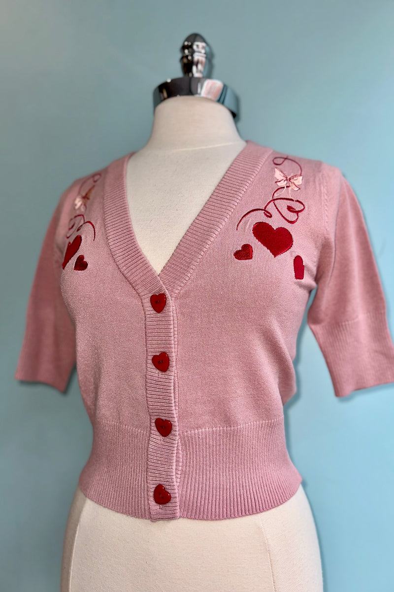 heart logo button cardigan｜theVirgins Women's FOREVER & EVER Heart Button-Front Cardigan