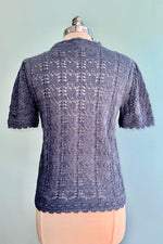 Dusty Blue Crochet Short Sleeve Sweater