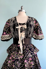 Black Embroidered Tie Front Vest