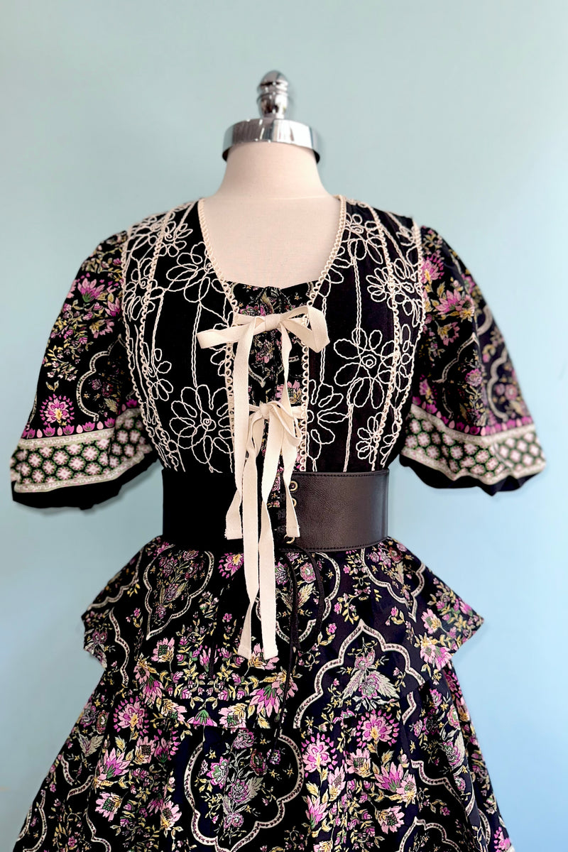 Black Embroidered Tie Front Vest