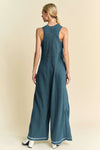 French Terry Wide Leg Jumpsuit in Teal