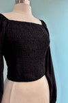 Black Square Neck Puff Sleeve Top