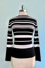 Black and White Striped Mock Neck Sweater by Voodoo Vixen