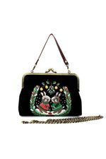 Bunnies Kissing Under Mistletoe Kiss Lock Bag in Linen
