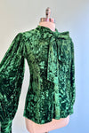 Green Velvet Tie-Neck Blouse