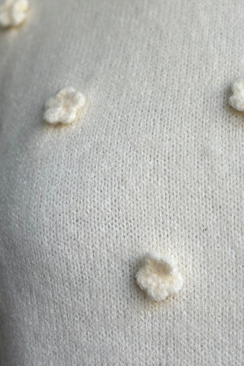 Ivory Short Sleeve Rosette Sweater