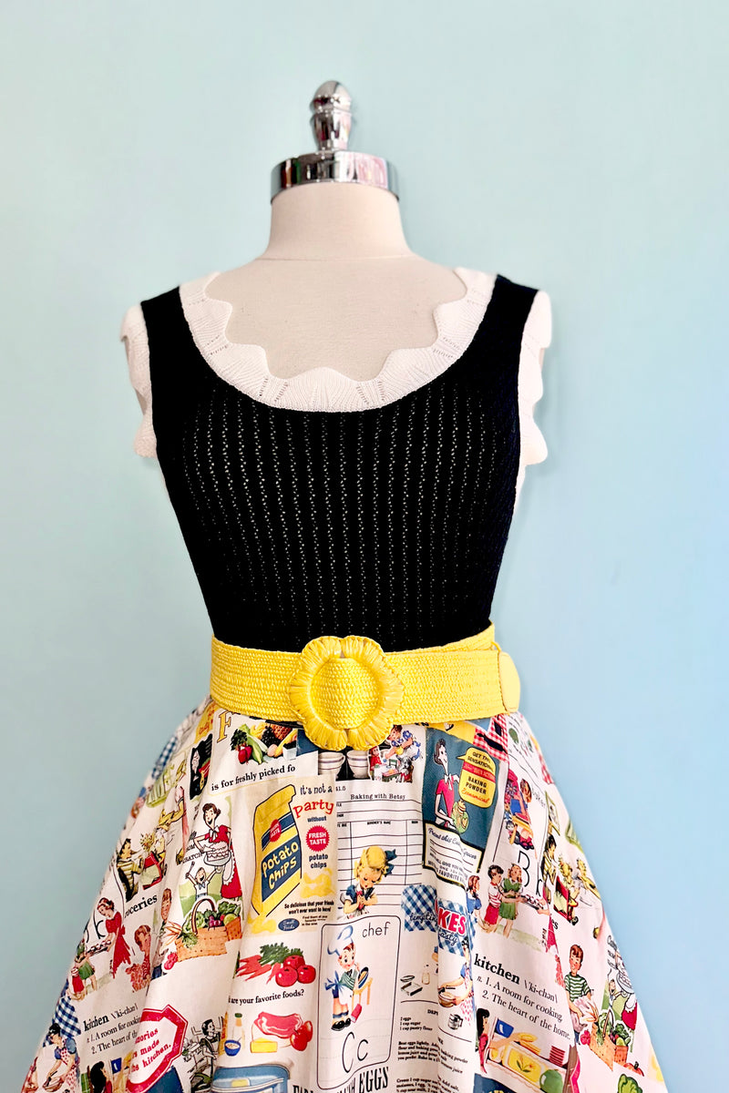 Black and White Scalloped Pointelle Knit Tank Top