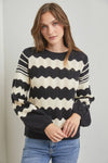 Pointelle Black and White Striped Sweater