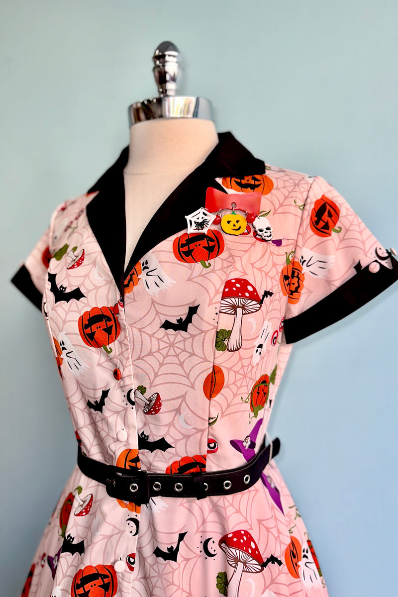 Short Sleeve Halloween Shirt Dress in Blush