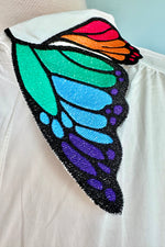 Rainbow Butterfly Collar Button Down Blouse