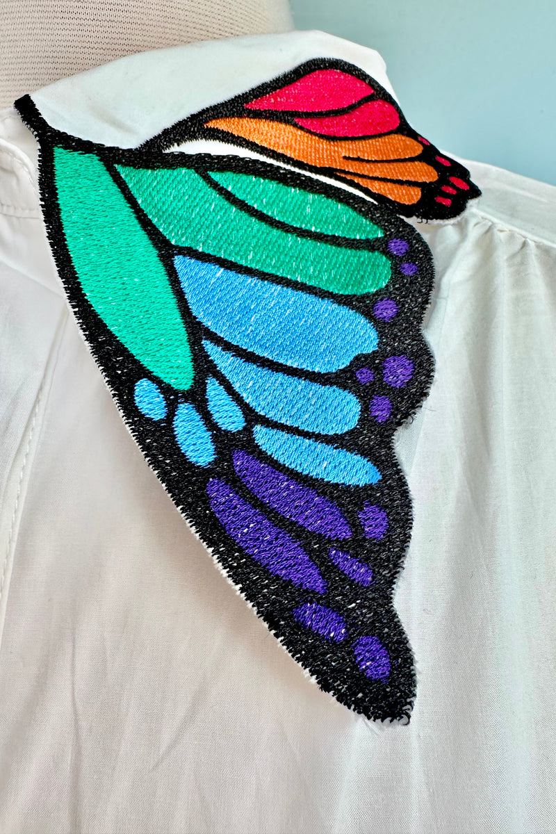 Rainbow Butterfly Collar Button Down Blouse
