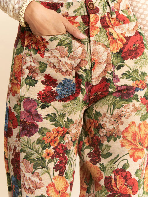 Floral Tapestry Barrell Leg Cropped Pants