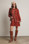 Rust Embroidered Mini Dress