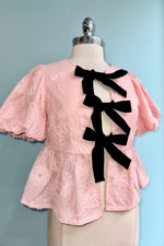 Bow Tie Floral Puff Sleeve Top in Pink