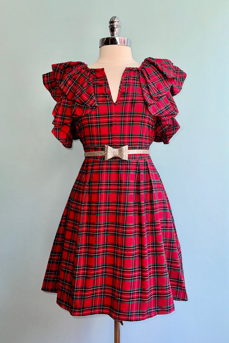 Red Plaid Ruffle Sleeve Wilma Mini Dress Modern Millie Red Plaid Ruffle Sleeve Wilma Mini Dress Modern Millie