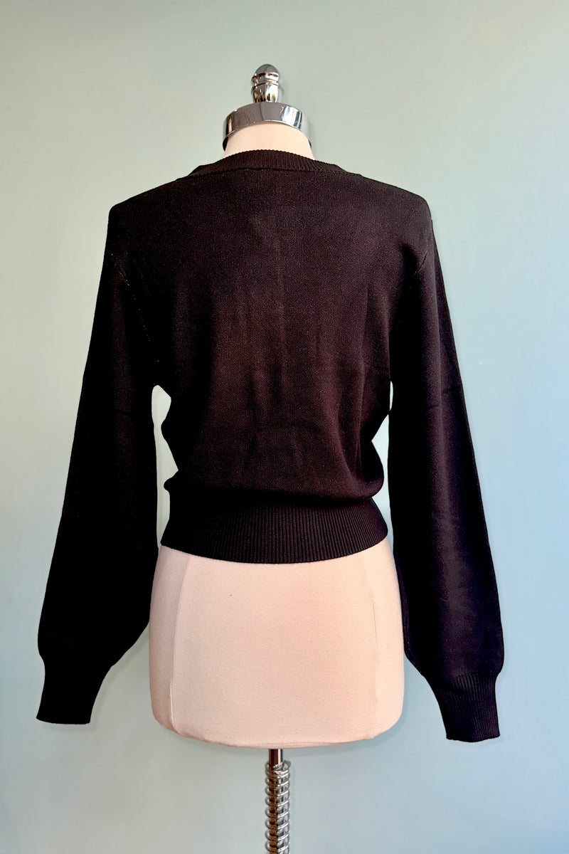 Black Spooky Cat Cropped Cardigan Sweater