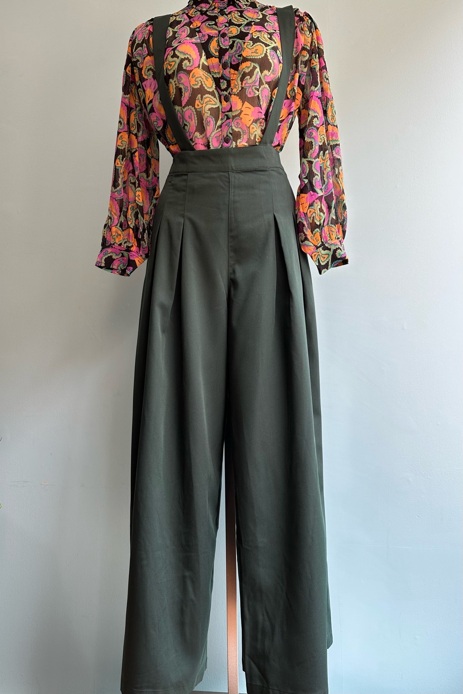 Emerald Green Wide Leg Suspender Diamond Pants by Banned