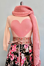 Oatmeal and Pink Heart Pullover Sweater