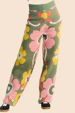 Sage and Pink Floral Knit Pants