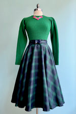 Green and Navy Plaid Circle Skirt by Banned