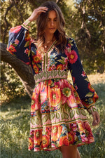 Navy Floral Long Sleeve Mini Dress