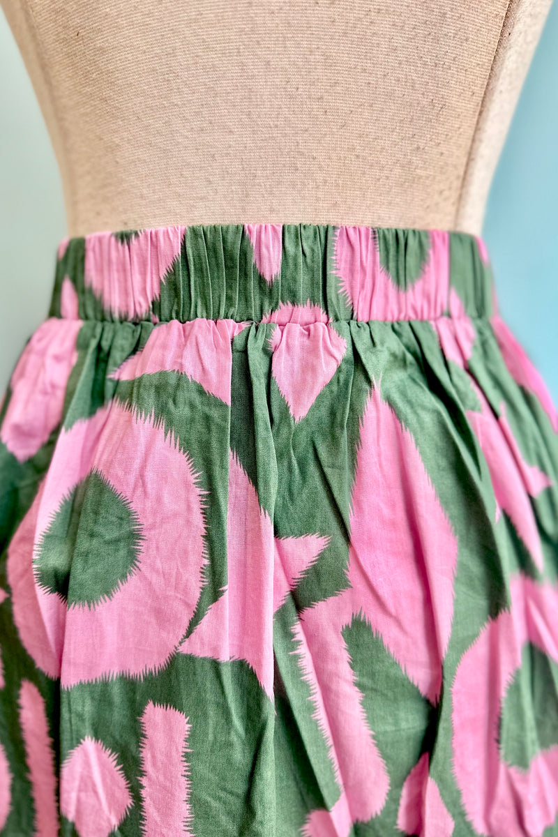 Green and Pink Elastic Waist Midi Skirt Modern Millie