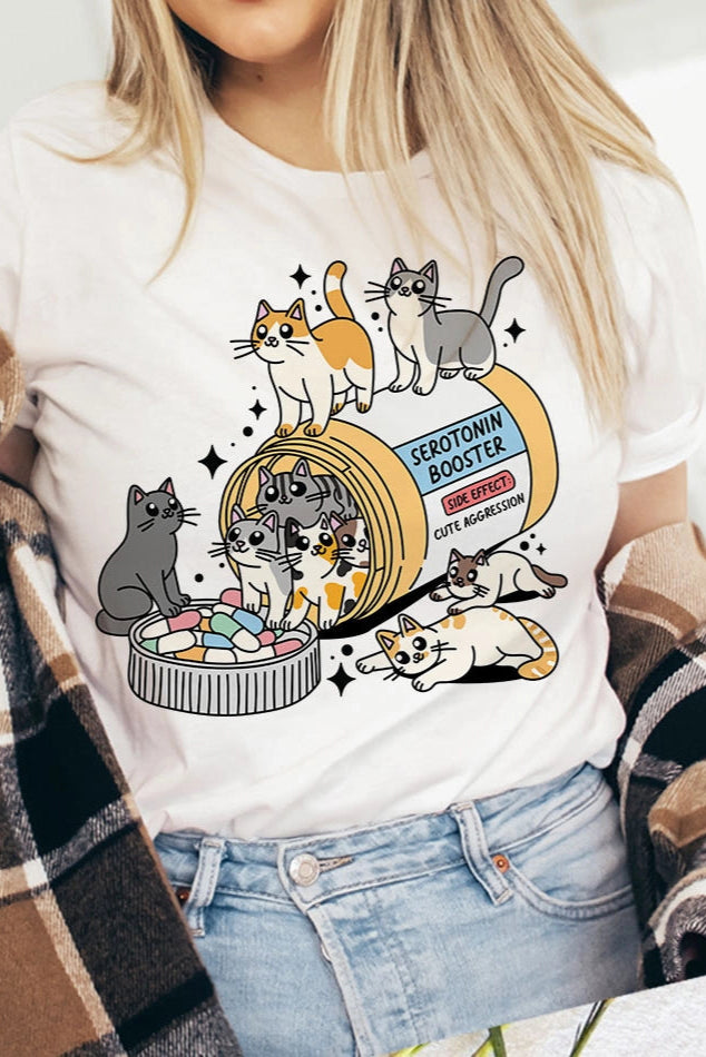 Serotonin Booster Cat T-Shirt in White
